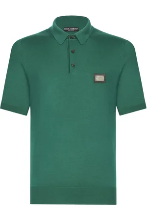 Dolce & Gabbana Playera tipo polo de lana virgen con etiqueta del logo