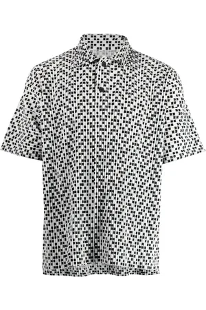 Issey Miyake Playera tipo polo con cuadros estampados