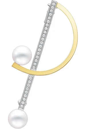 Tasaki Broche Collection Line Kinetic en oro amarillo y blanco de 18kt con diamantes y perla