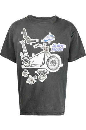 SAINT MXXXXXX Playera con estampado gráfico y efecto envejecido