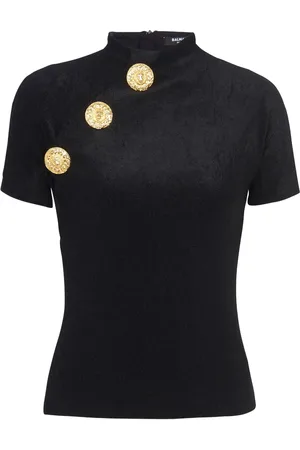 Balmain Playera de terciopelo con detalle de botones
