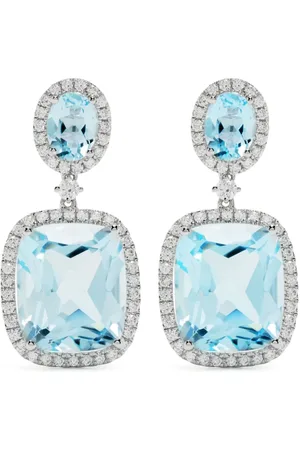 Kiki Mcdonough Aretes Signature en oro blanco de 18kt con topacio y diamante