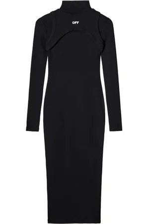 OFF-WHITE Vestido midi tejido de canalé con cuello tortuga