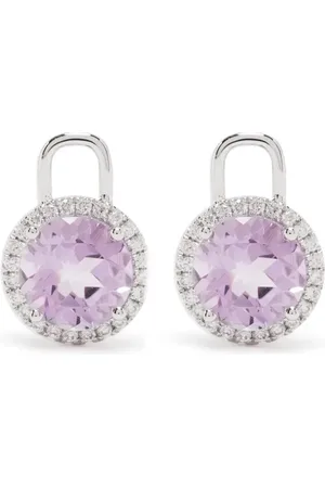 Kiki Mcdonough Aretes Grace en oro blanco de 18kt con amatista