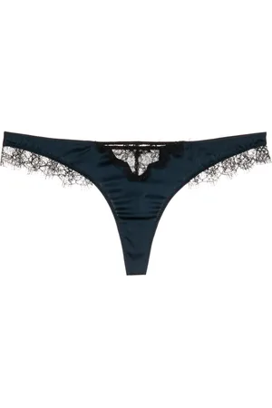 Kiki de Montparnasse Tanga de seda con aplique de encaje