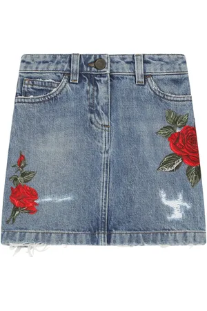 Dolce & Gabbana Falda de mezclilla con rosas bordadas