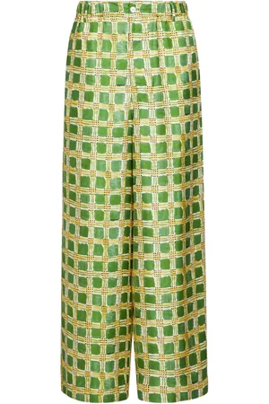 Marni Pantalones de seda anchos con motivo de cuadros