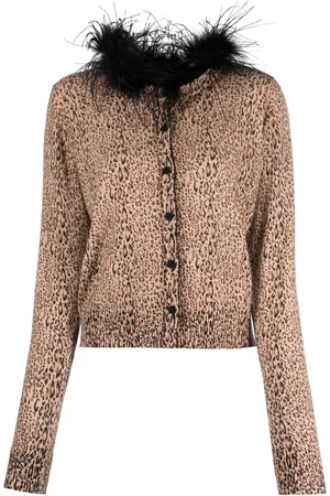 Twin-Set Cárdigan con estampado de leopardo y detalle de plumas