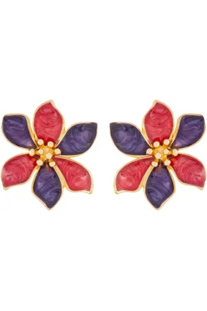 Susan Caplan Aretes de clip Enamel Flower 1980