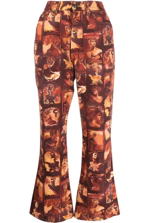 Jean Paul Gaultier Pantalones capri acampanados con estampado de esculturas 1990