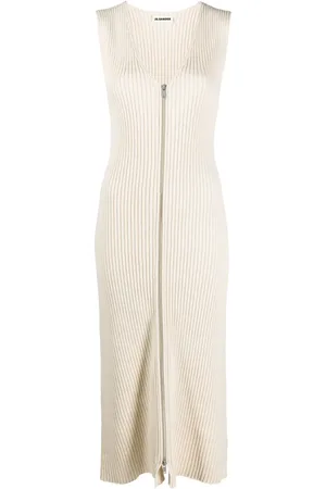 Jil Sander Vestido midi tejido de canalé con cuello en V