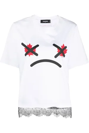 Dsquared2 Playera con estampado gráfico y ribete en encaje