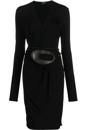 Tom Ford Vestido con cinturón y cuello en V