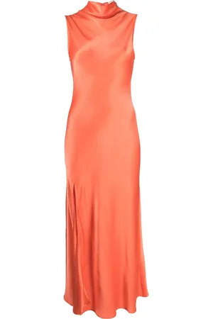 LAPOINTE Vestido largo con diseño drapeado y efecto satinado