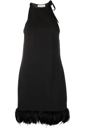 Saint Laurent Vestido corto con ribete de plumas