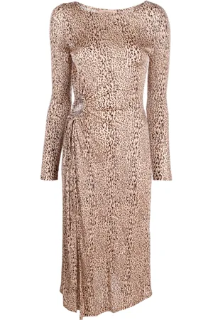 Twin-Set Vestido midi con diseño fruncido y estampado de leopardo