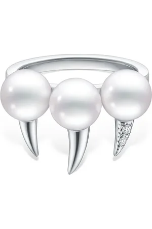Tasaki Anillo Danger Fang en oro blanco de 18kt con diamantes y perla