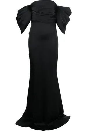 Ana Radu Vestido largo fruncido con hombros descubiertos