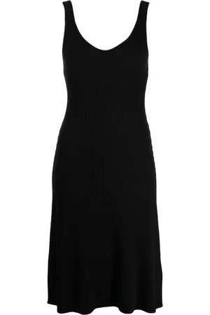 Vince Vestido midi tejido de canalé con cuello en V