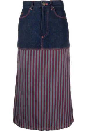 Jean Paul Gaultier Falda de mezclilla con paneles a rayas 1990