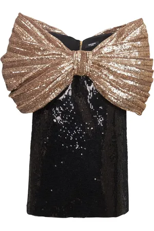 Balmain Vestido corto estilo bardot bordado con lentejuelas