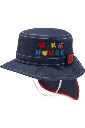 Miki House Gorro de pescador de mezclilla con logo bordado