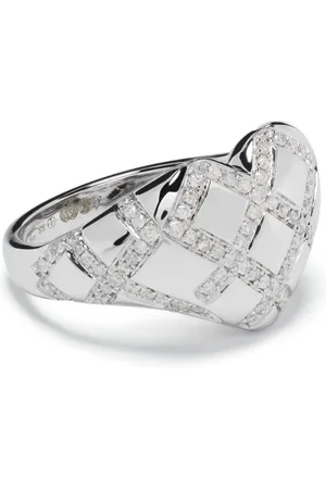 YVONNE LÉON Anillo de sello Chevalier Coeur Cross en oro blanco de 9kt con diamante