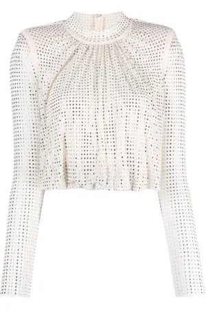 Self-Portrait Top corto con detalles de strass