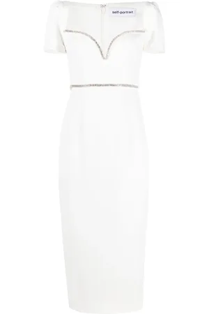 Self-Portrait Vestido midi White Diamante Trim Split