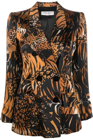 Saint Laurent Blazer de seda con animal print 1990
