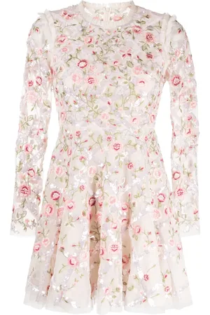 Needle & Thread Vestido con bordado floral y cuello redondo