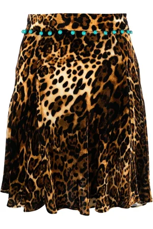 Roberto Cavalli Falda corta de terciopelo con estampado de piel de ocelote