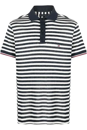 Tommy Hilfiger Playera tipo polo con parche del logo y motivo de rayas