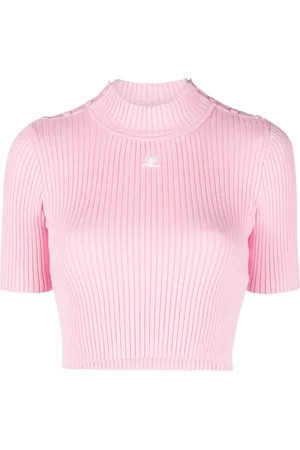 Courrèges Top tejido de canalé con logo bordado