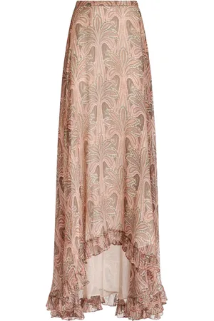 Etro Falda larga de seda con palmeras estampadas
