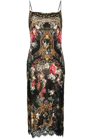 Camilla Vestido midi de seda con estampado gráfico