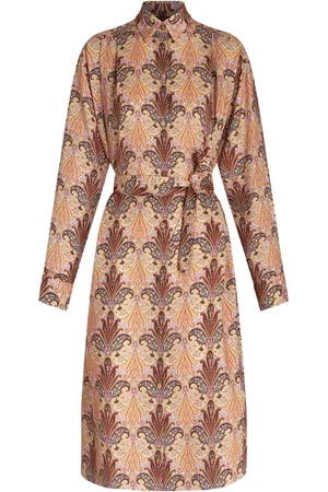 Etro Vestido camisero midi con estampado de cachemira y cinturón