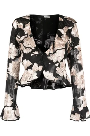 ROTATE Blusa con apliques florales y volantes