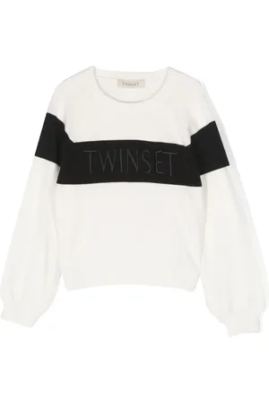 Twin-Set Suéter con logo estampado y ribete de rayas
