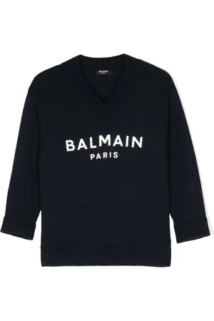 Balmain Suéter con logo metalizado en intarsia