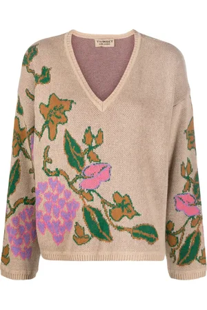 Twin-Set Suéter tejido con motivos florales en intarsia