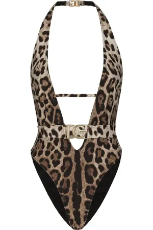 Dolce & Gabbana Traje de baño con estampado de leopardo y letras del logo