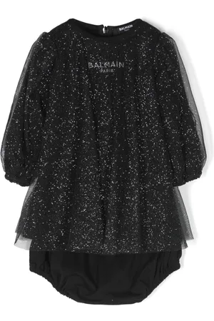 Balmain Vestido de tul con logo estampado