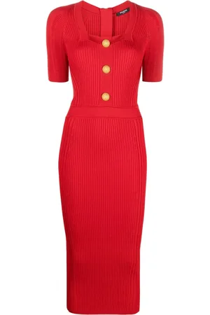 Balmain Vestido tejido de canalé con detalle de botones
