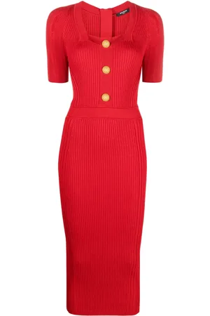 Balmain Vestido tejido de canalé con detalle de botones