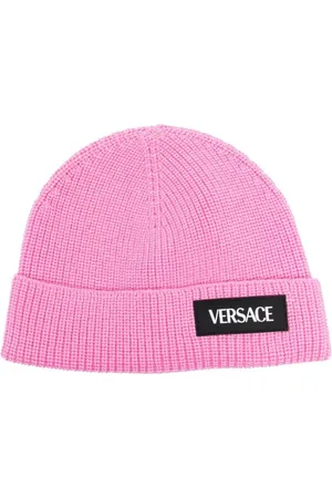 VERSACE Gorro tejido de canalé con parche del logo