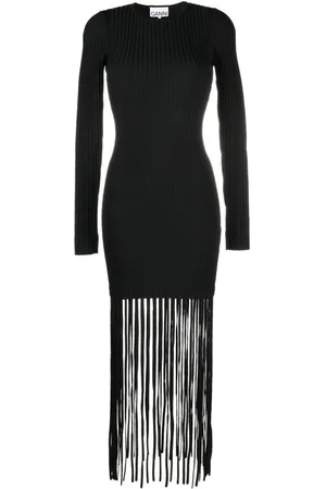 Ganni Vestido corto tejido de canalé con flecos