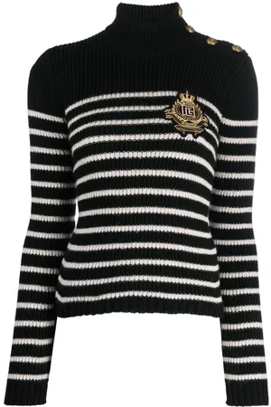 Balmain Suéter con parche del logo y motivo de rayas