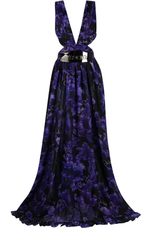 Philipp Plein Vestido largo de gasa con estampado floral