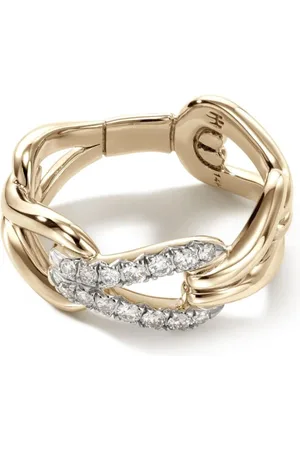 John Hardy Anillo Surf Pavé Link en oro amarillo de 18kt con diamantes